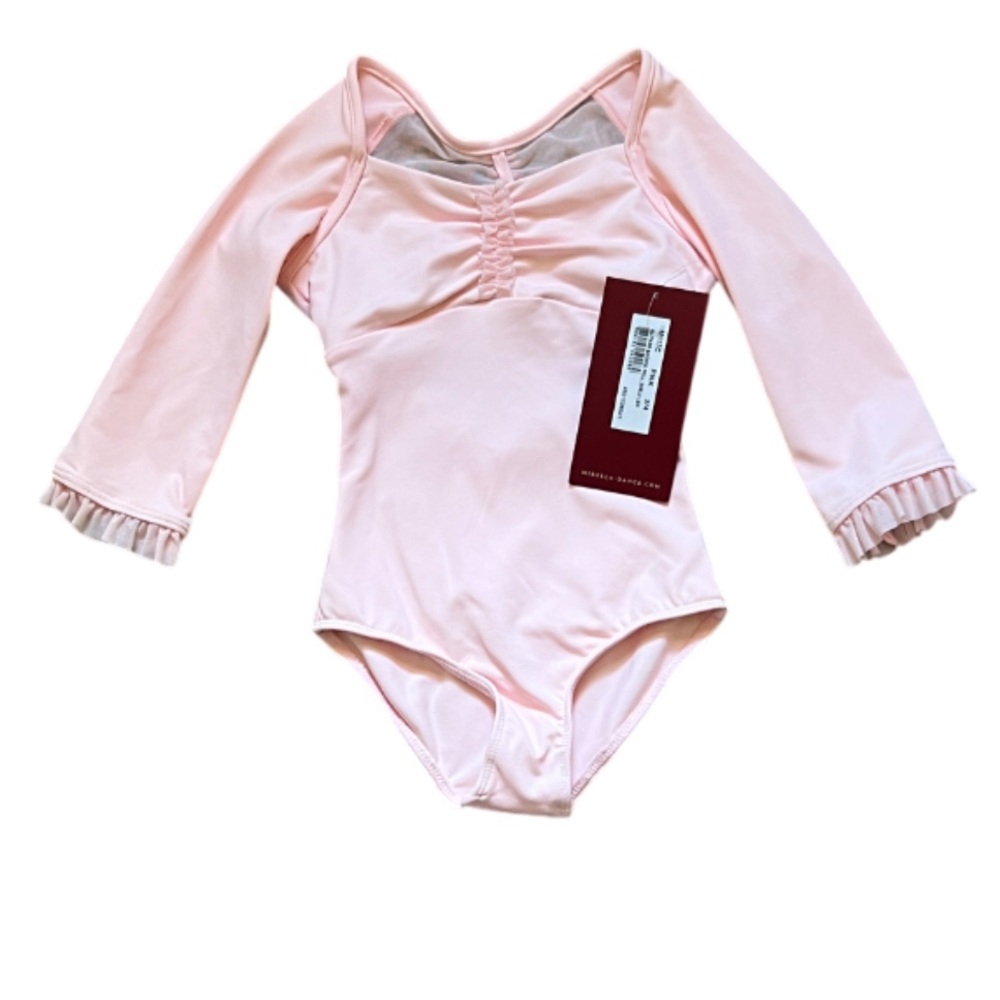 NWT Mirella Size 2-4 Pink Long Sleeve Leotard Dance/Ballet/Gymnastics Ruffles